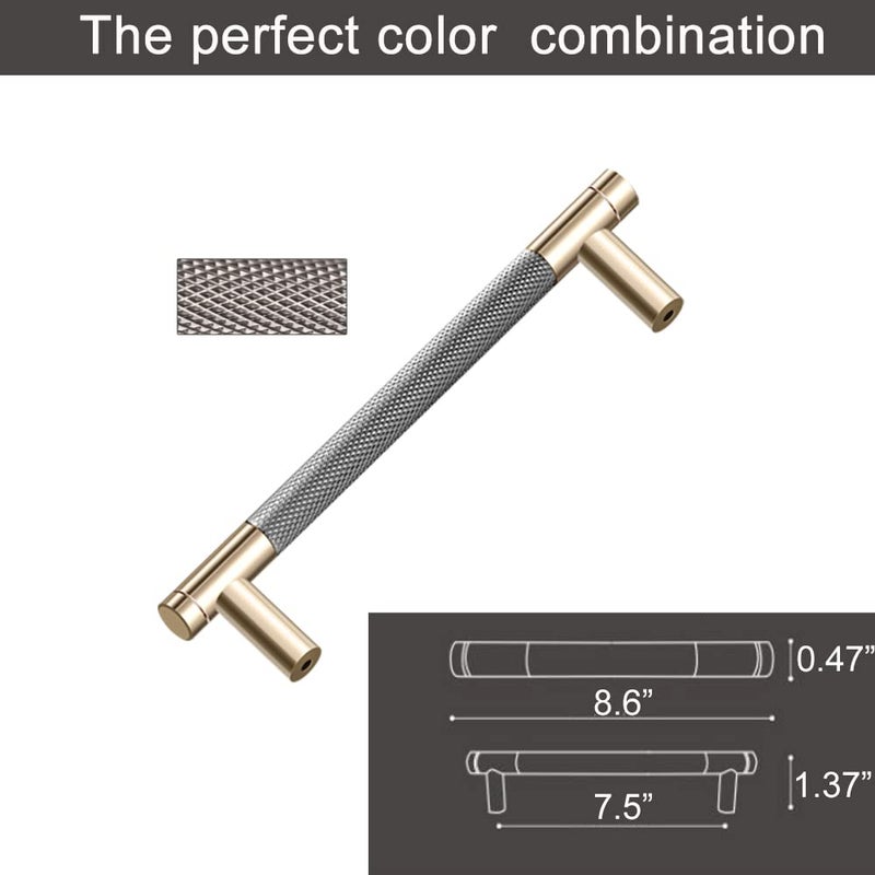 Ntresbonne 2 Pack 7 1/2 Inch 192 mm Barrel Cabinet Pulls Gold and Grey Cupboard Aluminum Handles Drawer Pull Cabinet Handles - Image 2